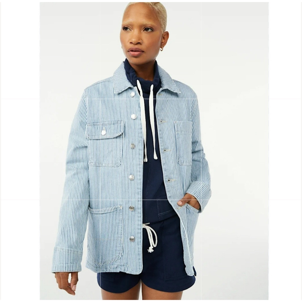Free Assembly New!! Striped Jean Barn Jacket